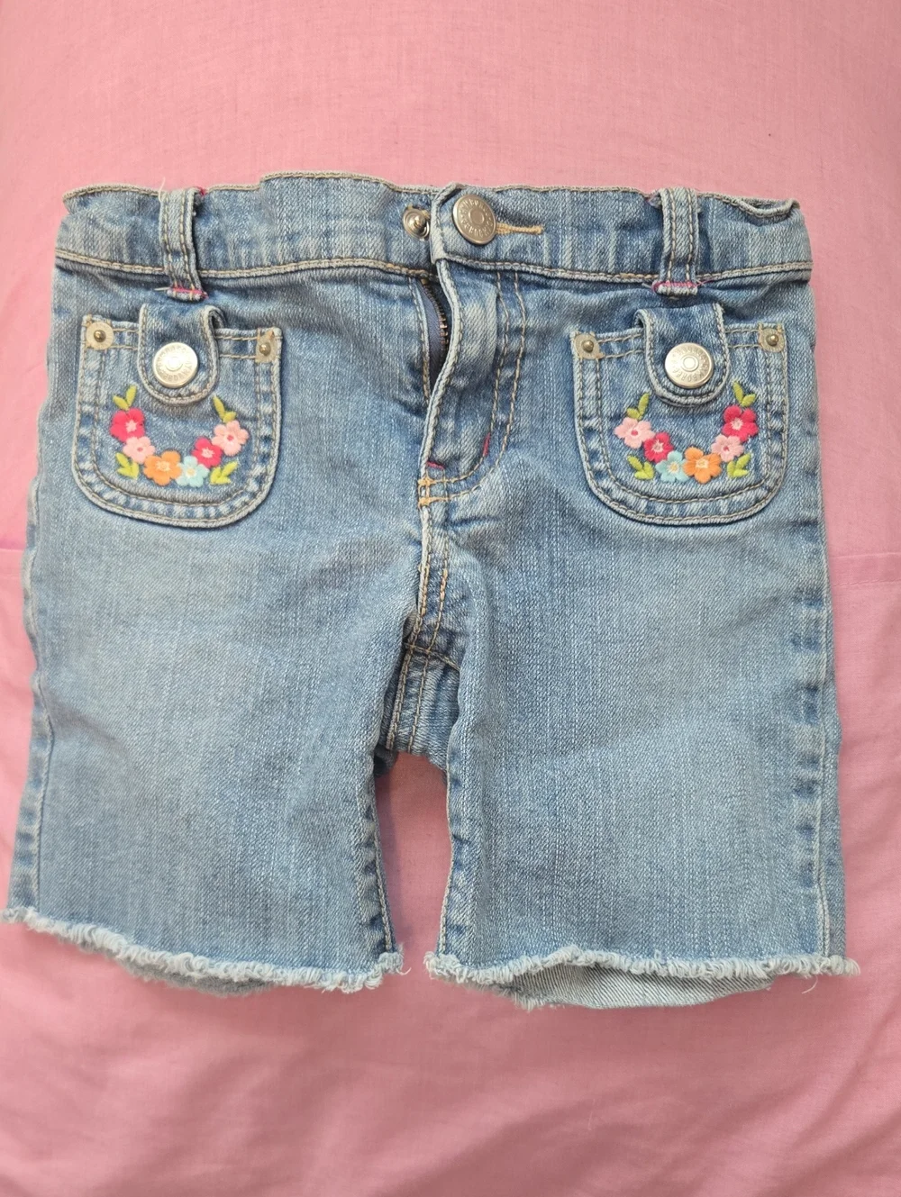 Gymboree Light Blue Denim Shorts with Floral Pocket Embroidery